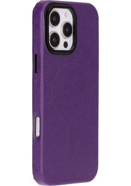 Apple iPhone 16 Pro Max Uyumlu, Hakiki Deri, El Yapımı Kılıf, Mor