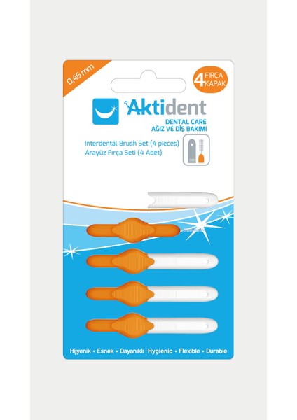 Arayüz Fırça Seti 4 Adet Turuncu 0.45 mm Sert Kıllar ile Hijyenik Temizlik