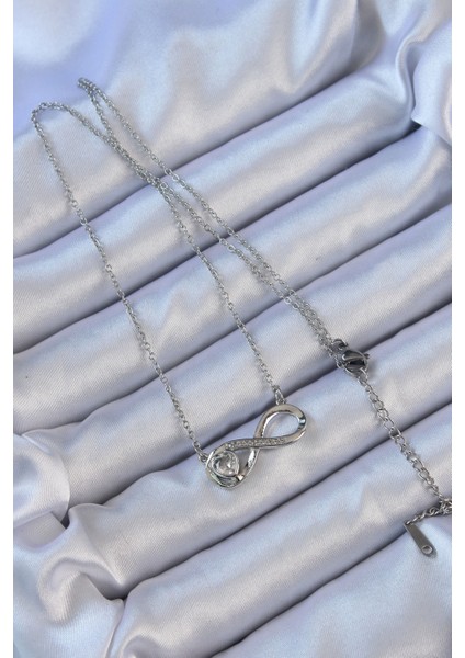 316L Çelik Zincir Gümüş Renk Zirkon Taşlı Minimal Kalp Figür Sonsuzluk Kolye - TJ-BKO9110 fiyatları