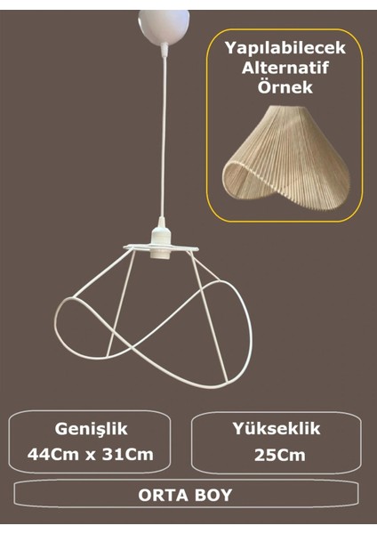 Yaprak Avize Teli , Iskeleti (Orta Boy 44X31 Cm) Beyaz Statik Boyalı (Duy Takımı Dahil)