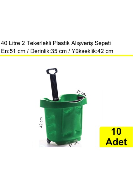 Tekerlekli Plastik Market Alışveriş El Sepeti 40 Litre Yeşil 10 Adet