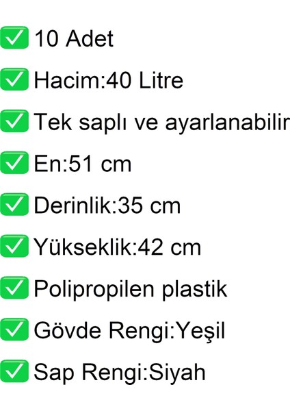 Tekerlekli Plastik Market Alışveriş El Sepeti 40 Litre Yeşil 10 Adet fiyatları