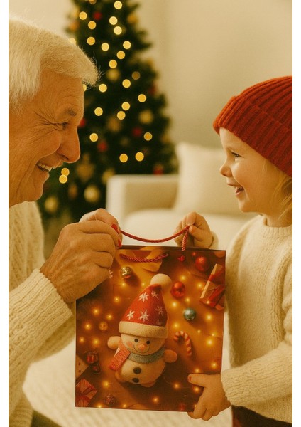 3 Boyutlu Büyük Kardan Adam Yılbaşı Temalı Hediye Paketi & Çanta & Poşet 40*30*12 cm fiyatları