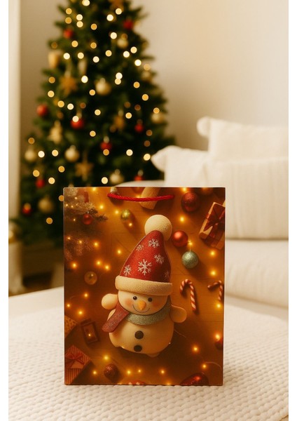 3 Boyutlu Büyük Kardan Adam Yılbaşı Temalı Hediye Paketi & Çanta & Poşet 40*30*12 cm modelleri