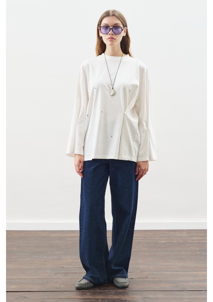 Çıtçıt Ayarlamalı Tshırt Ekru