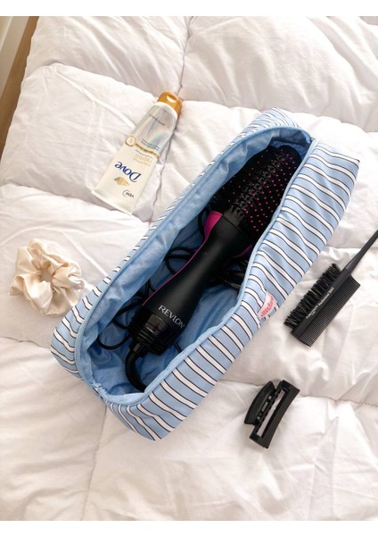 Mavi Çizgili Saç Maşa Düzleştirici Çantası Airwrap Airstrait Için Elyaf Dolgulu Seyahat Çantası modelleri