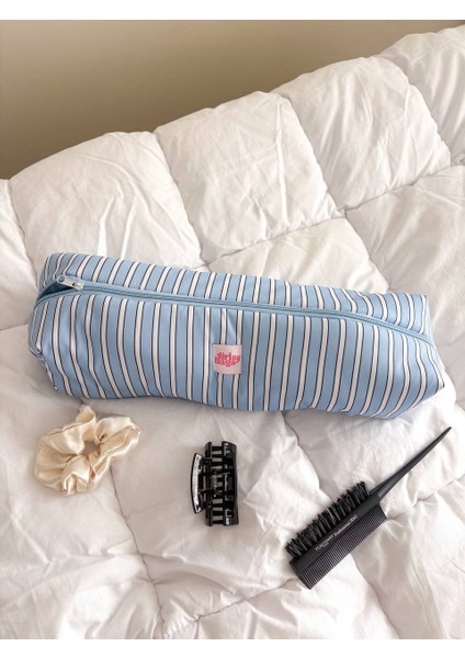 Mavi Çizgili Saç Maşa Düzleştirici Çantası Airwrap Airstrait Için Elyaf Dolgulu Seyahat Çantası