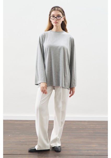 Çıtçıt Ayarlamalı Tshırt Gri Melanj