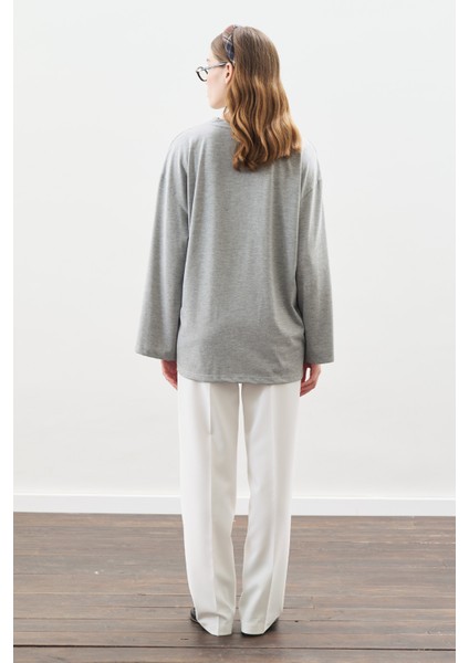Çıtçıt Ayarlamalı Tshırt Gri Melanj
