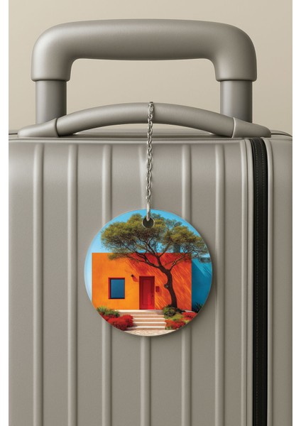 Pleksi Zincirli Bavul Etiketi Seyahat Tatil Için Tasarım Valiz Etiketi Turuncu Ev