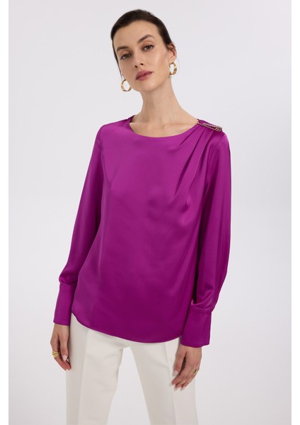 Ekol Minimalist Saten Uzun Kol Bluz - Şık ve Rahat