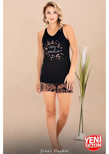 Lady Desenli Şort Baskılı Sıfır Kollu Şortlu Pijama Takımı