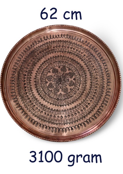 62 cm El Işlemeli Otantik Desenli Kalın Urfa Bakır Tepsi - BAKIR-TPS454