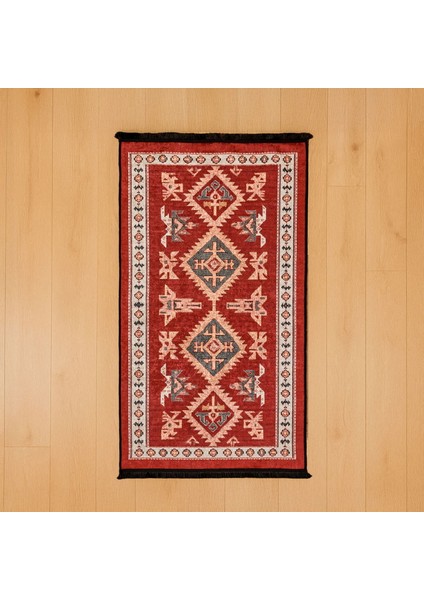 Soft Uşak Eşme Desenli Halı - Kırmızı - 80X150 cm