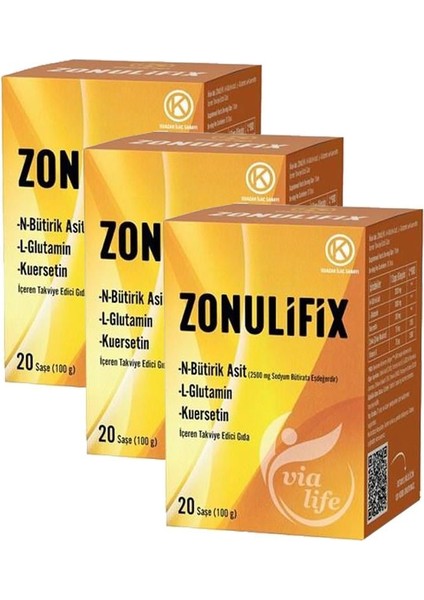 kuazar ilaç zonulifix n-bütirik asit, l-glutamin, kuersetin 20 şase - 3'lü