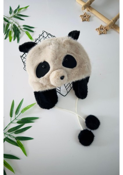 Panda Kürk Kulaklı Sevimli Erkek Çocuk kulaklık - Bej