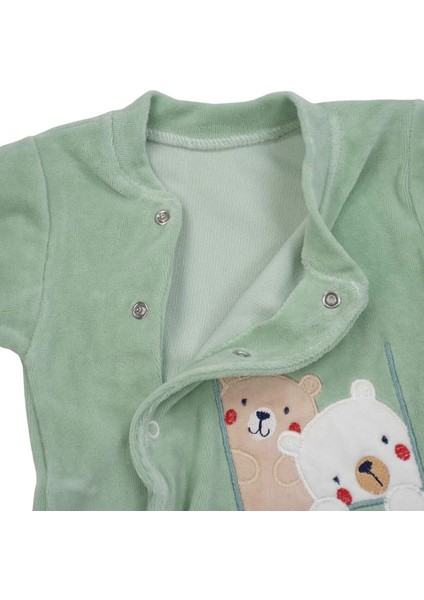 Patikli Kadife Erkek Bebek Tulum & Ayıcık Nakışlı Çıtçıtlı Yeşil Tulum & (1-9 Ay) fırsatları