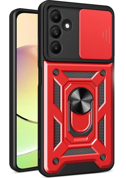 Samsung Galaxy M15 Kılıf Pars Lens Yüzüklü Silikon - Kırmızı (K95)