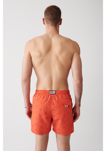 Erkek Turuncu Geometrik Baskılı Deniz Şortu A31Y3802