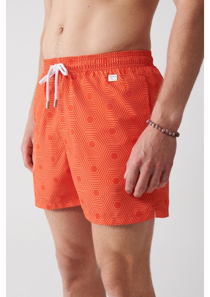 Erkek Turuncu Geometrik Baskılı Deniz Şortu A31Y3802