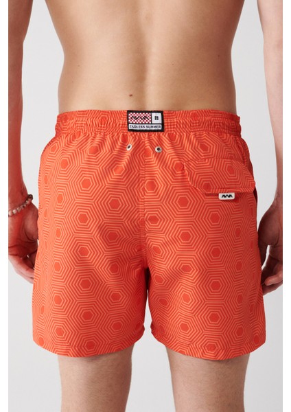 Erkek Turuncu Geometrik Baskılı Deniz Şortu A31Y3802