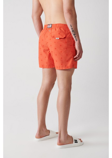 Erkek Turuncu Geometrik Baskılı Deniz Şortu A31Y3802