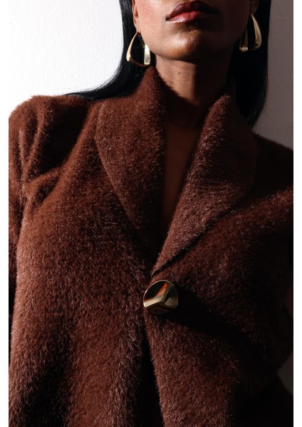 Kahverengi Gold Düğmeli Kruvaze Hırka