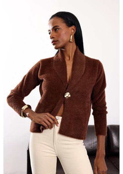 Kahverengi Gold Düğmeli Kruvaze Hırka fırsatları