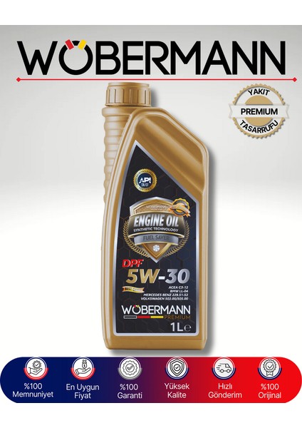 Premium 5W-30 Dpf Sentetik Motor Yağı 1 Litre - Üstün Koruma ve Yakıt Verimliliği