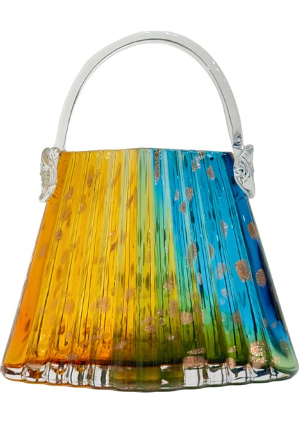 Turuncu & Mavi Cam Çanta Vazo