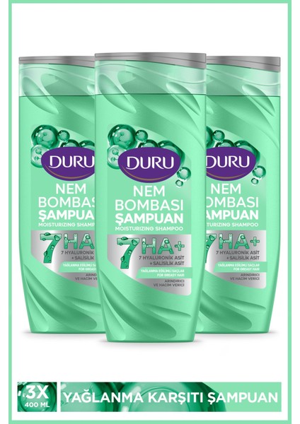 Nem Bombası Yağlanma Eğilimli Saçlar Için Arındırıcı ve Hacim Verici Şampuan 3X400 ml