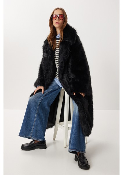Uzun Suni Kürk Kaban LFG0169 Siyah