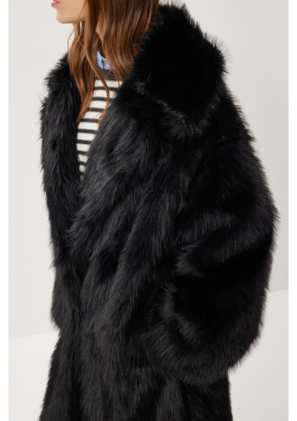 Uzun Suni Kürk Kaban LFG0169 Siyah indirimleri