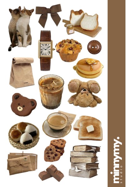 Brown Collection Sticker, Çıkartma, Ajanda, Günlük, Planlayıcı, Bullet Journal ,scrapbook