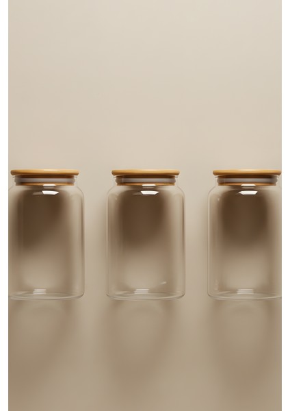 3'lü Cam Saklama Kabı Seti 1130 cc - Vakumlu Bambu Kapaklı Gıda Muhafaza Kavanozu modelleri