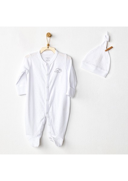 AC24708 Jacquard Bebek Tulum Takım White