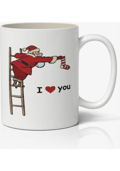 Yılbaşı Noel Baba Yeni Yıl Temalı Beyaz Kupa Bardak Sevgiliye Arkadaşa Hediye