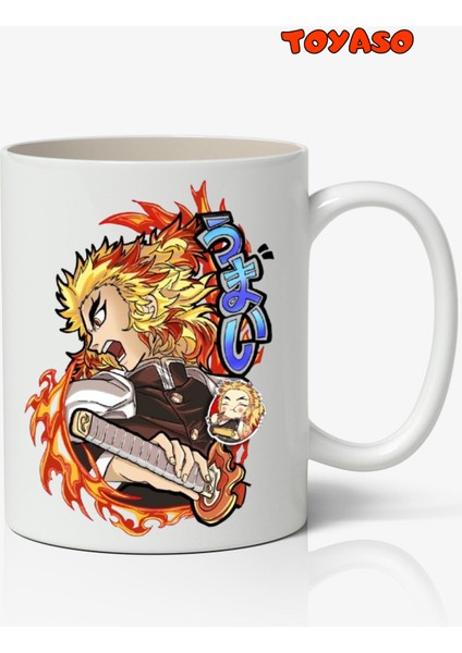Demon Slayer Iblis Keser Rengoku Anime Temalı Beyaz Kupa Bardak Sevgiliye Arkadaşa Hediye