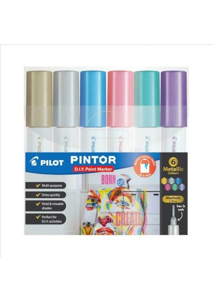 Pılot Pintor (F) Yuvarlak Uç 6 Renk Metalik Set