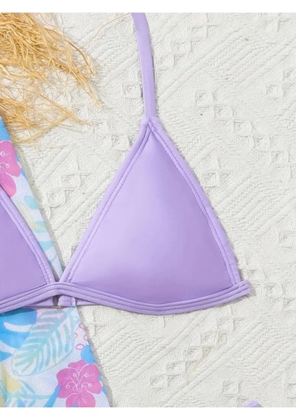 Mayo Bikini Takımı Etek Büstiyer Renkli Lila Açık Mor Eflatun Renk Genç Kız Çocuk Plaj Giyim modelleri