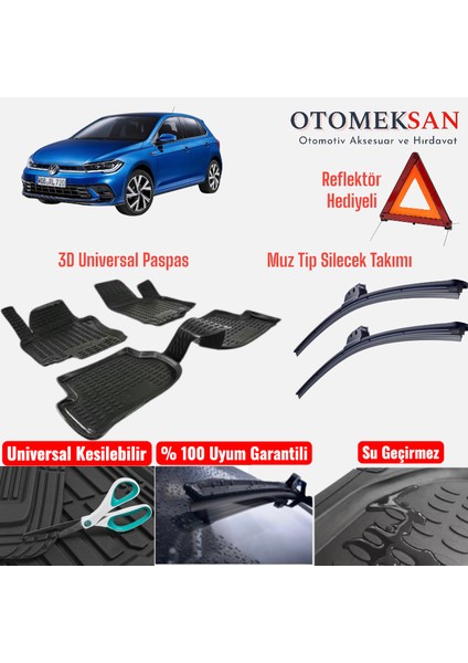 Araca Özel Universal Eva Paspas + Muz Silecek Takımı + Reflektör Hediye | Sessiz & Kaymaz Set