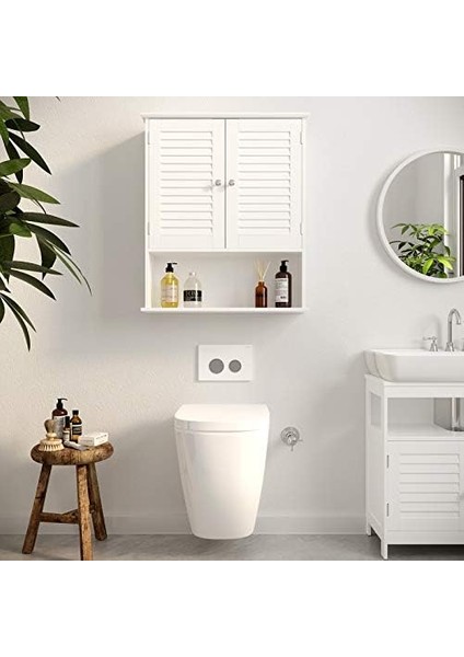 Vasagle Banyo Dolabı, Dolap, Ayarlanabilir Raflı Ecza Dolabı, Lamel Kapılar ve Açık Raf, 20 x 60 x 70 Cm, Beyaz BBC27WT modelleri