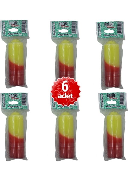 x 6 Adet Sarı - Kırmızı Kütük Mum