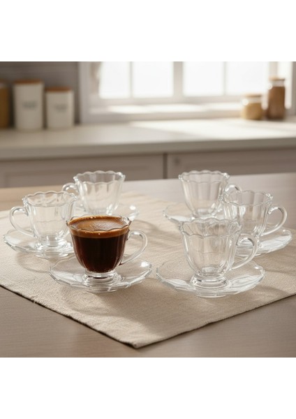 Olive Cam 6 Kişilik Tabaklı Türk Kahvesi Espresso Fincan Seti – 6 x 90 ml modelleri