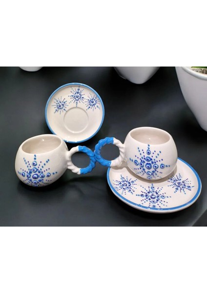 Yıldız Nazar Desenli Özel Kabartmalı El Işlemeli 4 Parça 2 Kişilik Fincan Takımı fiyatları