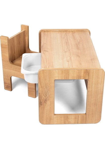 Tek Kişilik Çocuk Oyun, Aktivite ve Etkinlik Masası, Ceviz-Beyaz, 18MM 1.sınıf Mdf