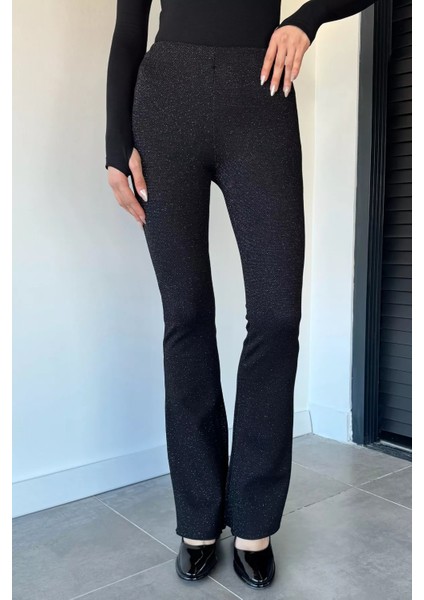 Kadın Bel Lastikli Yüksek Bel Işıltılı Ispanyol Paça Pantolon P-00018984 fiyatları