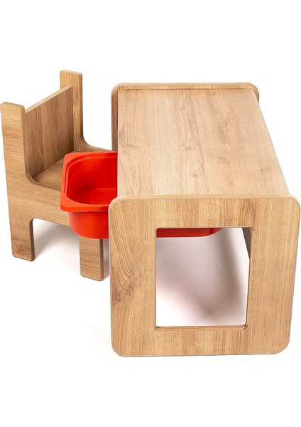 Tek Kişilik Çocuk Oyun, Aktivite ve Etkinlik Masası, Ceviz-Kırmızı, 18MM 1.sınıf Mdf