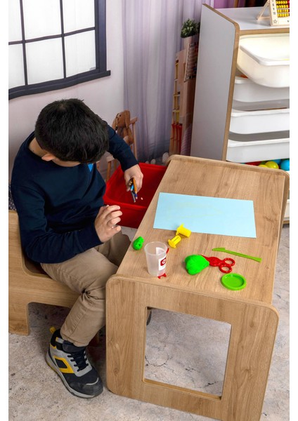 Tek Kişilik Çocuk Oyun, Aktivite ve Etkinlik Masası, Ceviz-Kırmızı, 18MM 1.sınıf Mdf fırsatları