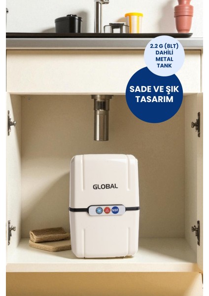 Mega Su Arıtma Seti-Yedek Filtre Seti HEDIYELI-80GPD 5 Filtreli Ro Sistem-8 Lt Tank-Beyaz fırsatları